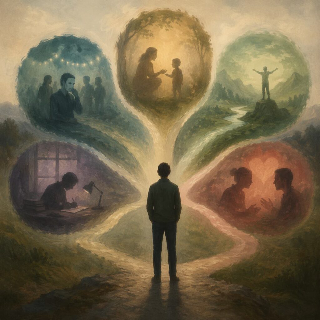 A symbolic image representing drivers in Transactional Analysis as adaptive patterns shaping persona and social adaptation.