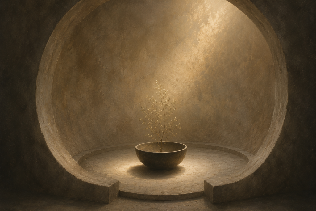 A symbolic image of supervision as containment in psychotherapy training, showing a protected reflective space holding vulnerable and developing inner material.
